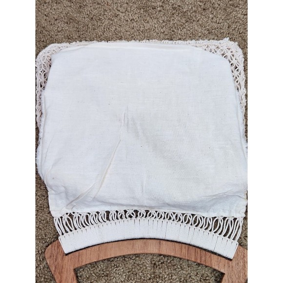 Vintage Macrame Crochet Hand Bag with Wooden Handle Cream Beachy Boho Lined - Picture 11 of 12